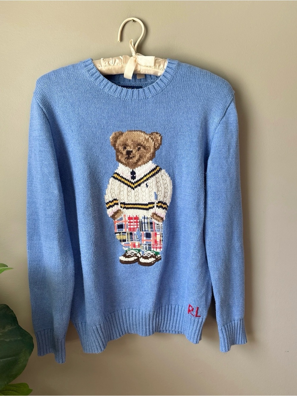 Ralph Lauren Light Blue Bear Knit Crewneck Sweater